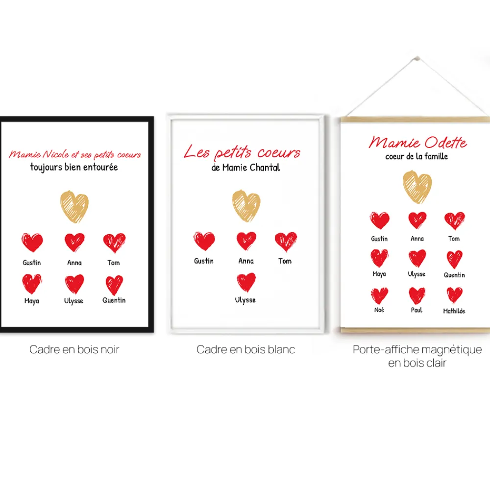 Affiche personnalisée - Mamie et ses petits coeurs|Cadeaux.com Outlet