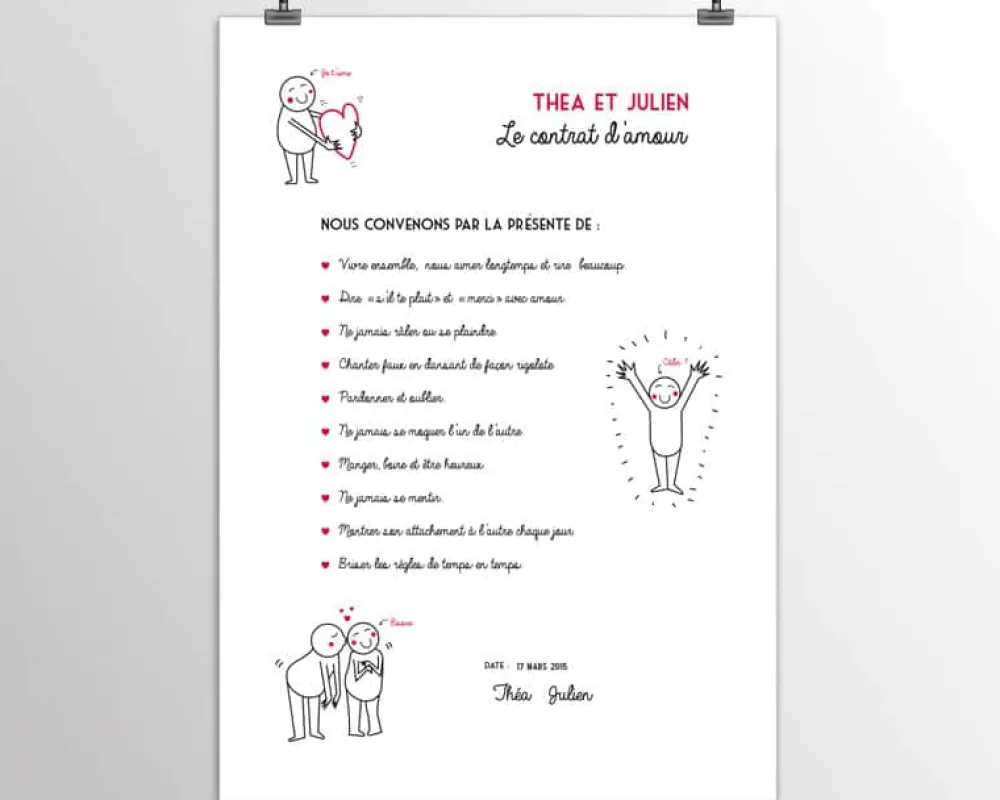 Affiche personnalisée couple - Contrat d'amour|Cadeaux.com New