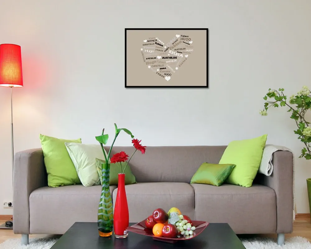 Affiche personnalisée prénoms - Coeur Famille|Cadeaux.com New