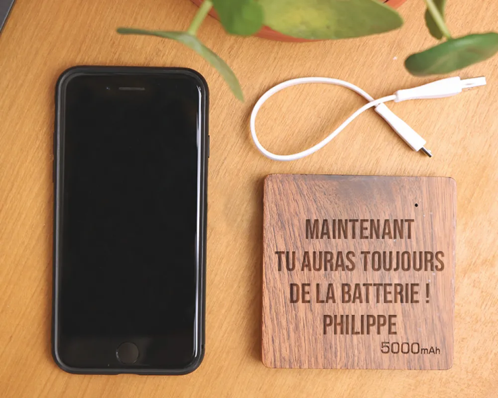 Batterie Externe en bois personnalisable 5000 mAh|Cadeaux.com