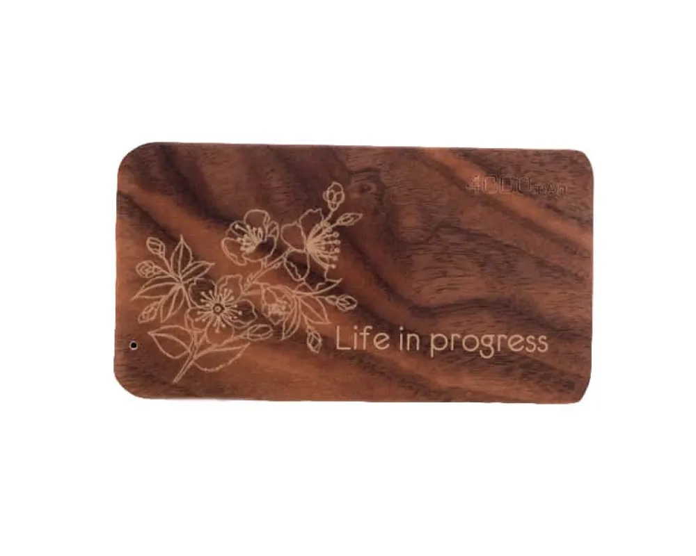 Batterie Externe en bois personnalisable grand format 4000 mAh - Fleur|Cadeaux.com Online