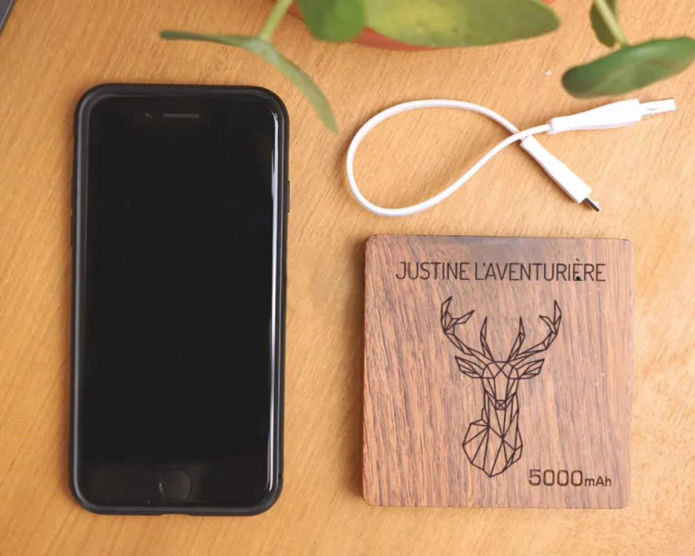 Batterie Externe en bois personnalisable 5000 mAh - Nature Connect|Cadeaux.com Outlet