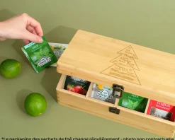 Boite à Thé gravée avec compartiments - Collection Sapin Famille|Cadeaux.com Outlet