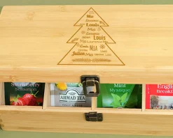 Boite à Thé gravée avec compartiments - Collection Sapin Famille|Cadeaux.com Outlet
