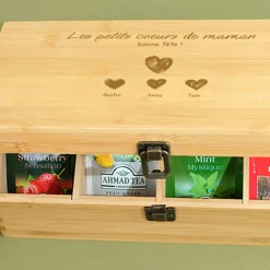Boîte à thé gravée - Maman et ses petits coeurs|Cadeaux.com Clearance