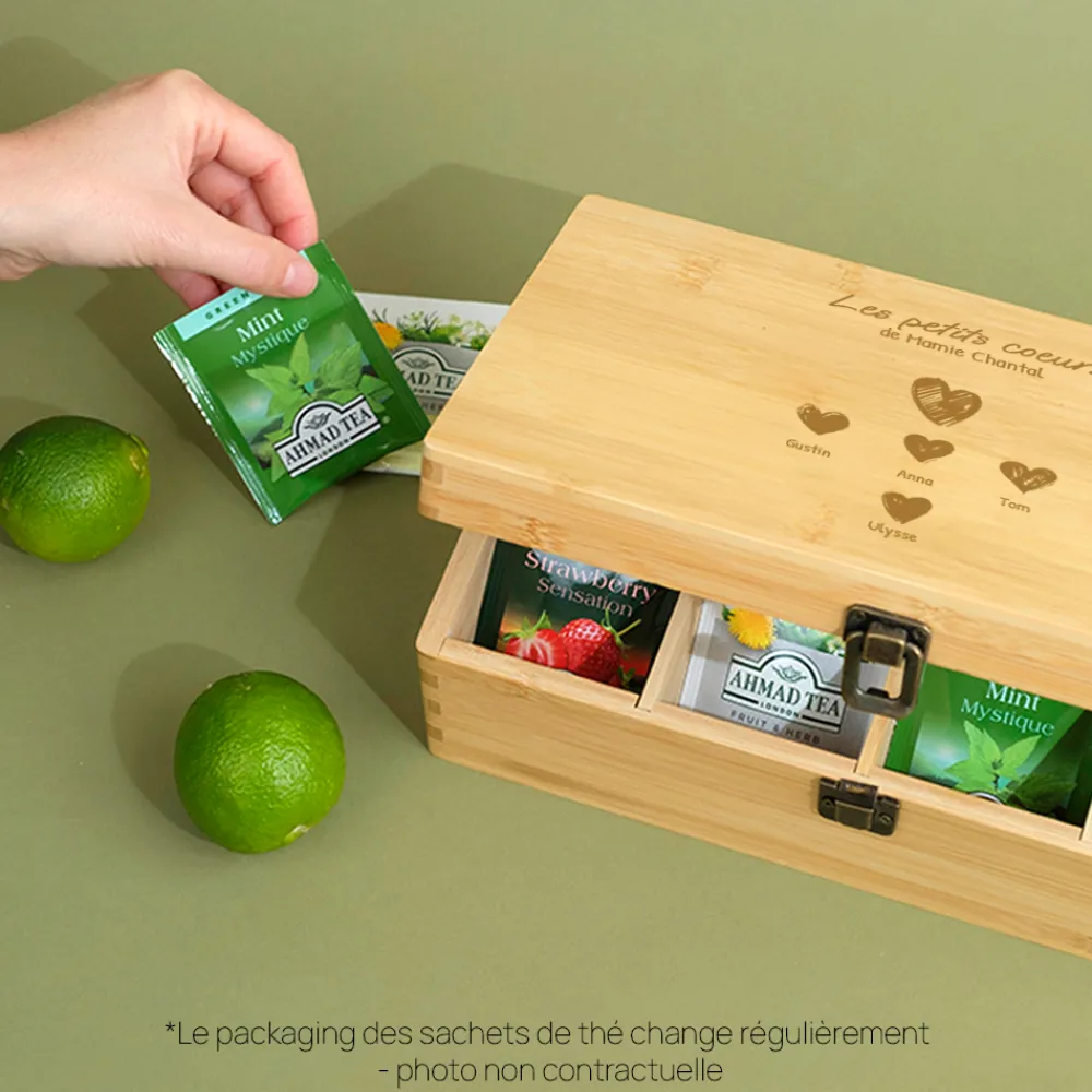 Boîte à thé gravée - Mamie et ses petits coeurs|Cadeaux.com