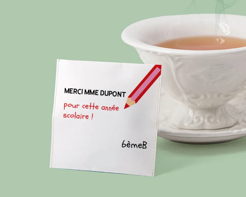 Boîte de 10 sachets de thé bio personnalisables - Merci Maîtresse, Maître et ATSEM|Cadeaux.com