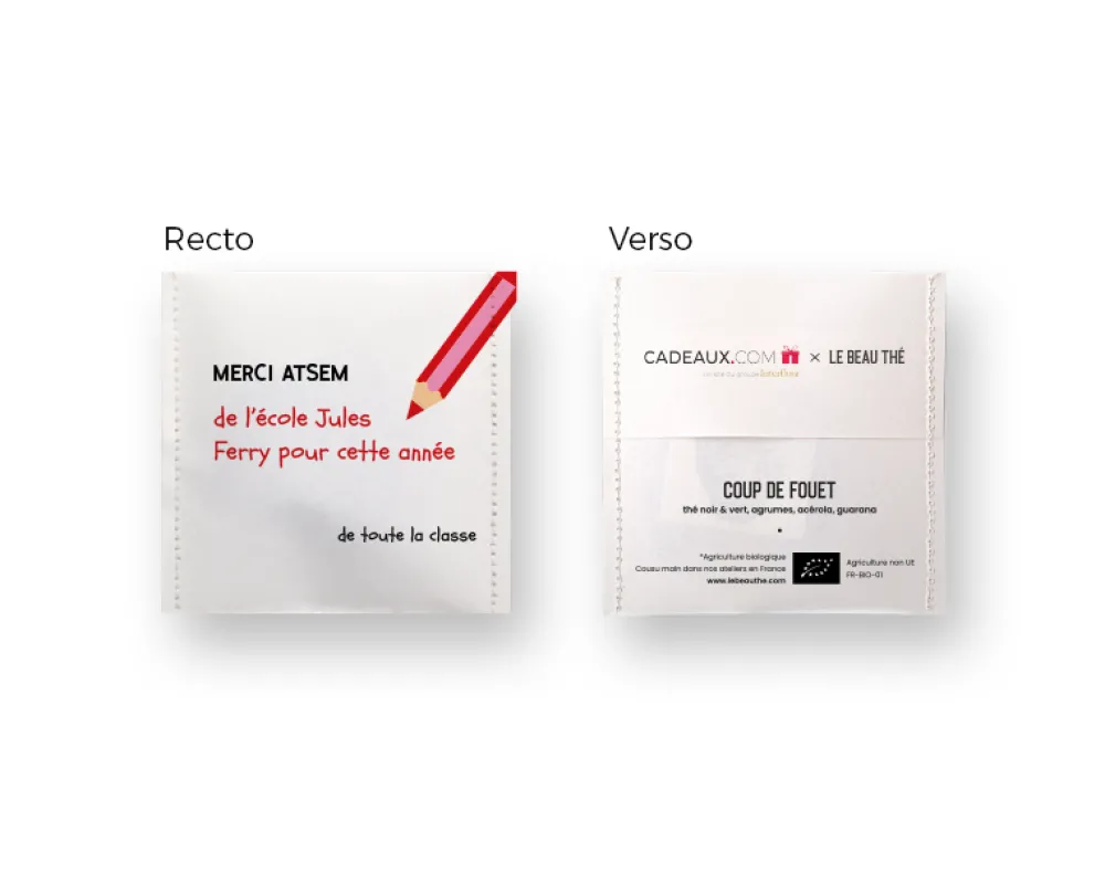 Boîte de 10 sachets de thé bio personnalisables - Merci Maîtresse, Maître et ATSEM|Cadeaux.com