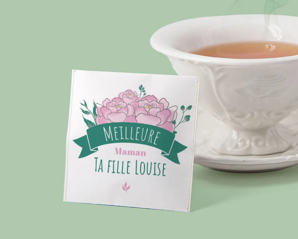 Boîte de 10 sachets de thé bio personnalisables - Maman Fleurie|Cadeaux.com New