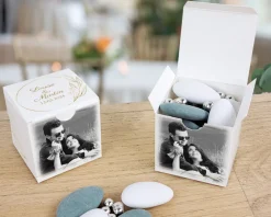 Boîtes à dragées personnalisées avec dragées chocolat et amandes - Mariage élégant|Cadeaux.com Hot