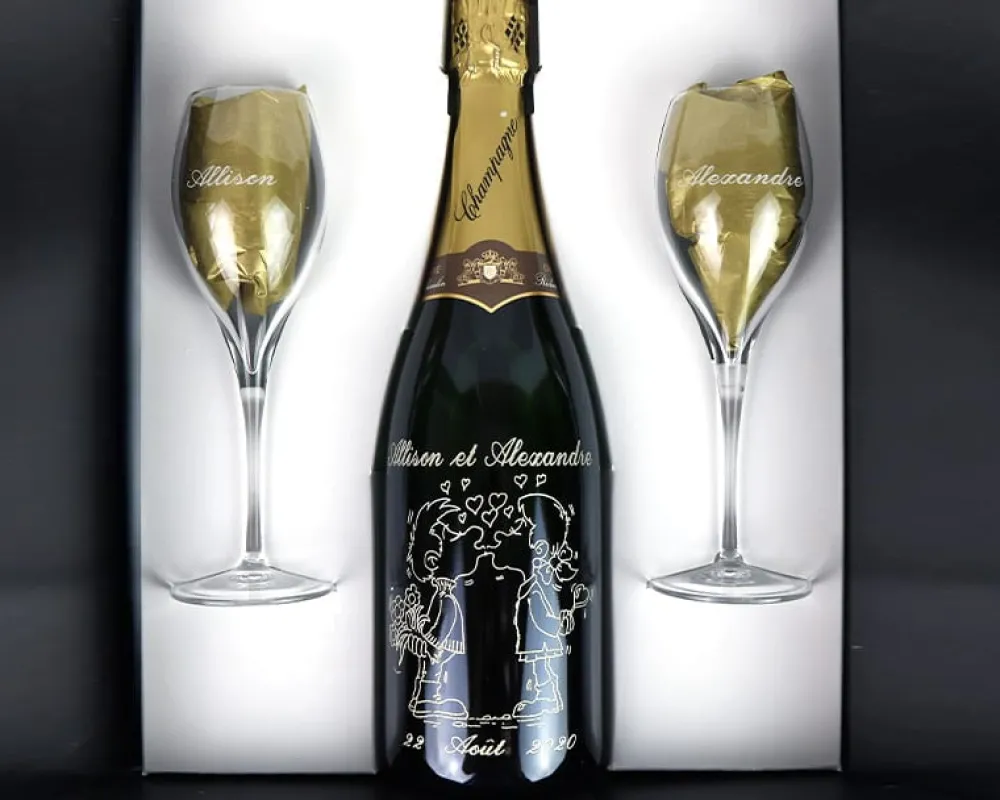Bouteille de champagne personnalisée gravée - Avec flûtes à champagne|Cadeaux.com Best
