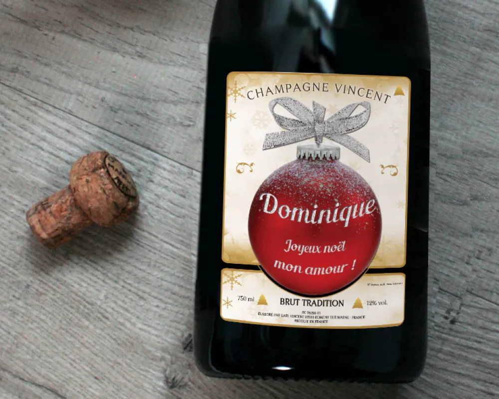 Bouteille de champagne personnalisée Noël - Boule de Noël|Cadeaux.com
