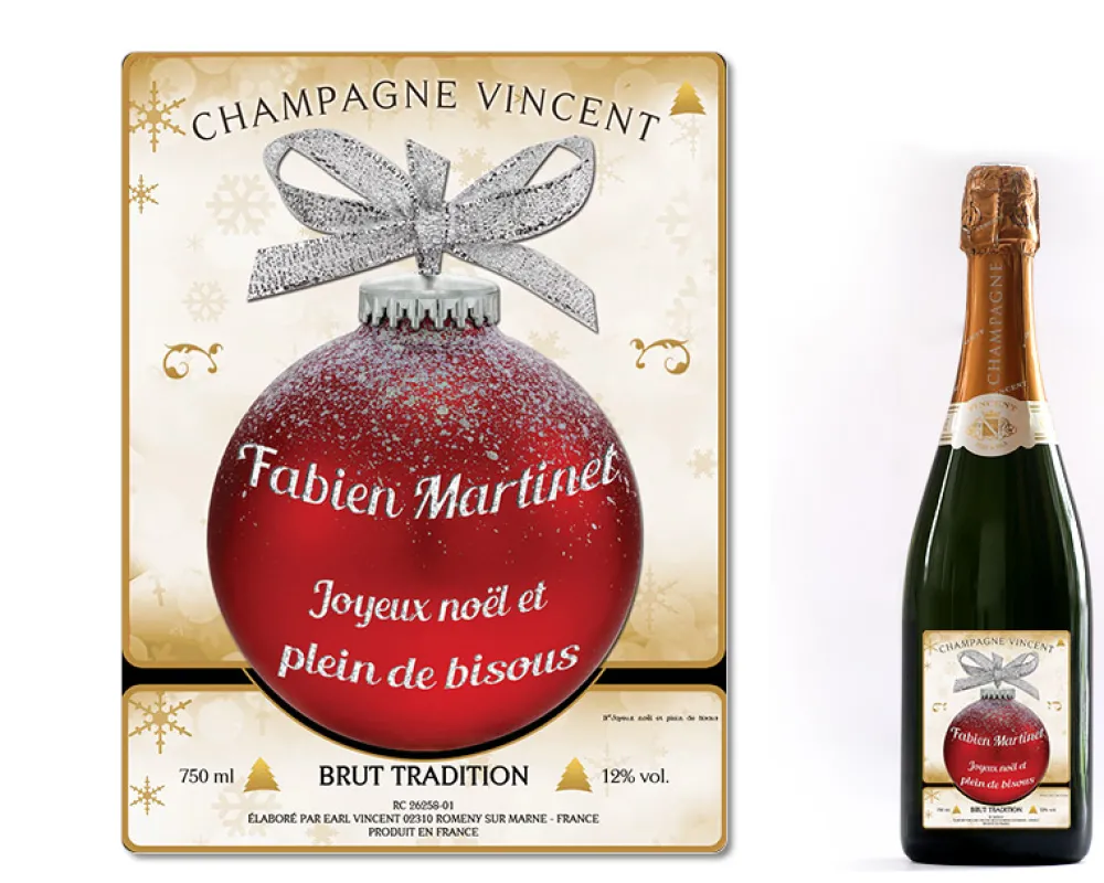 Bouteille de champagne personnalisée Noël - Boule de Noël|Cadeaux.com