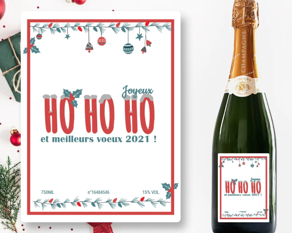 Bouteille de champagne personnalisée Noël - Ho Ho Ho !|Cadeaux.com Sale