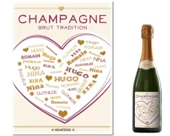 Bouteille de champagne personnalisée prénoms - Coeur Famille|Cadeaux.com Clearance