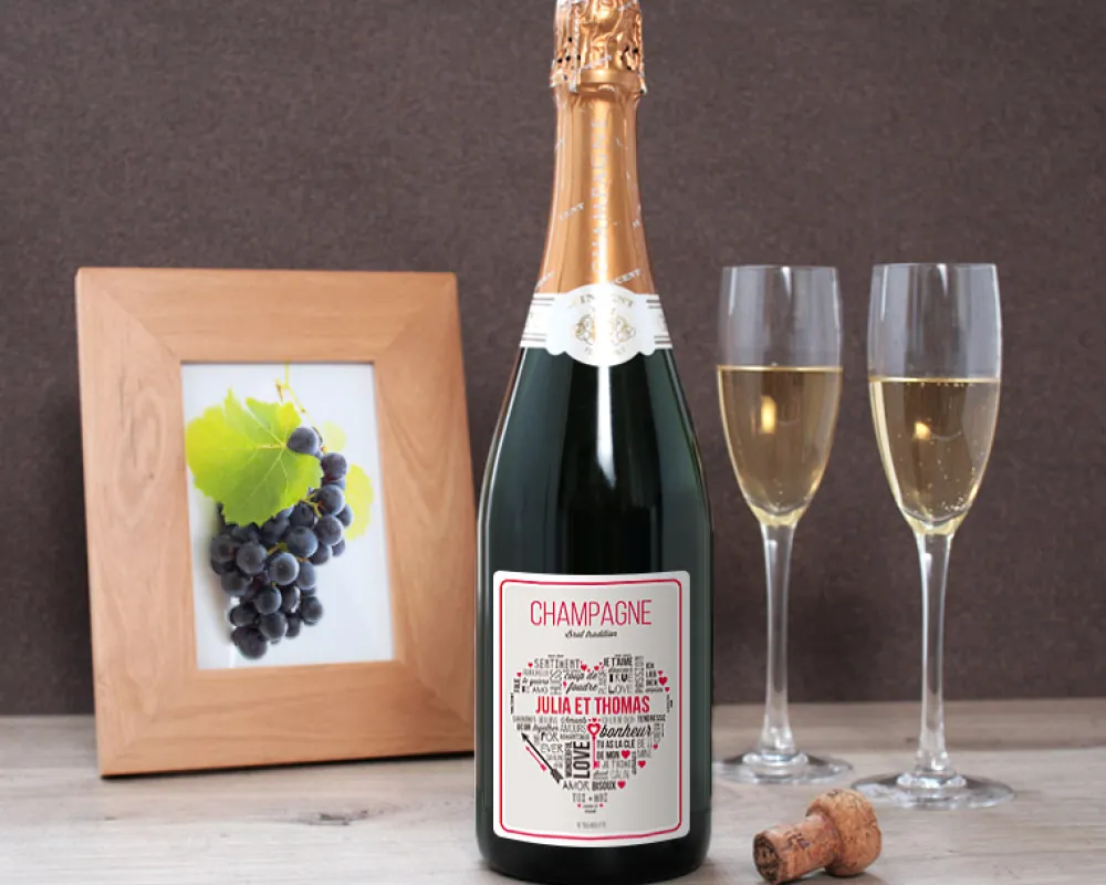 Bouteille de champagne personnalisée prénoms couple - Mots d'Amour|Cadeaux.com Discount