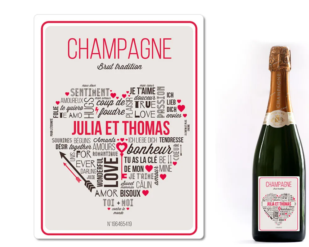 Bouteille de champagne personnalisée prénoms couple - Mots d'Amour|Cadeaux.com Discount