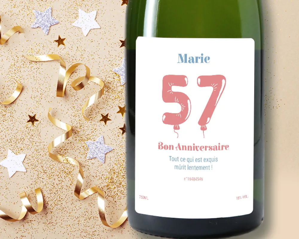 Bouteille de champagne personnalisée anniversaire - Ballons Rose|Cadeaux.com