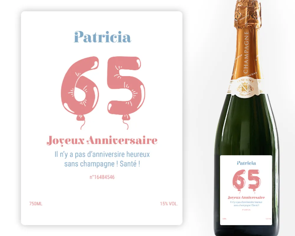 Bouteille de champagne personnalisée anniversaire - Ballons Rose|Cadeaux.com