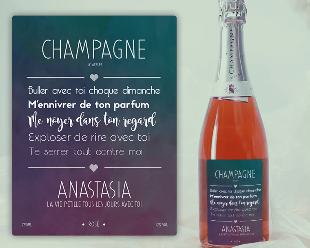 Bouteille de champagne rosé personnalisée couple - Message romantique|Cadeaux.com