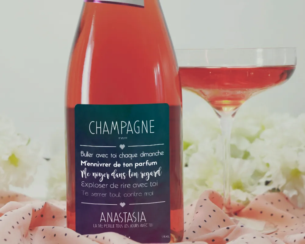 Bouteille de champagne rosé personnalisée couple - Message romantique|Cadeaux.com