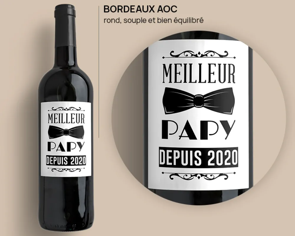 Bouteille de vin de Bordeaux personnalisée - Meilleur Grand-Père|Cadeaux.com Outlet