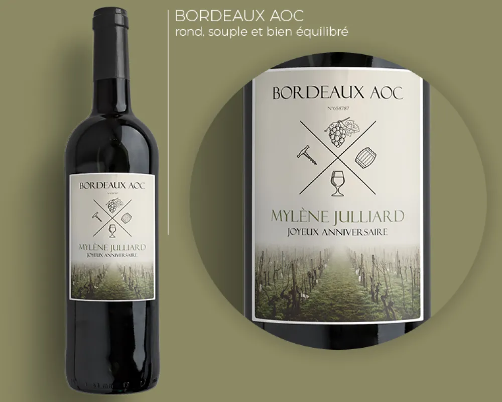Bouteille de vin de Bordeaux personnalisée message - Vignes|Cadeaux.com Best
