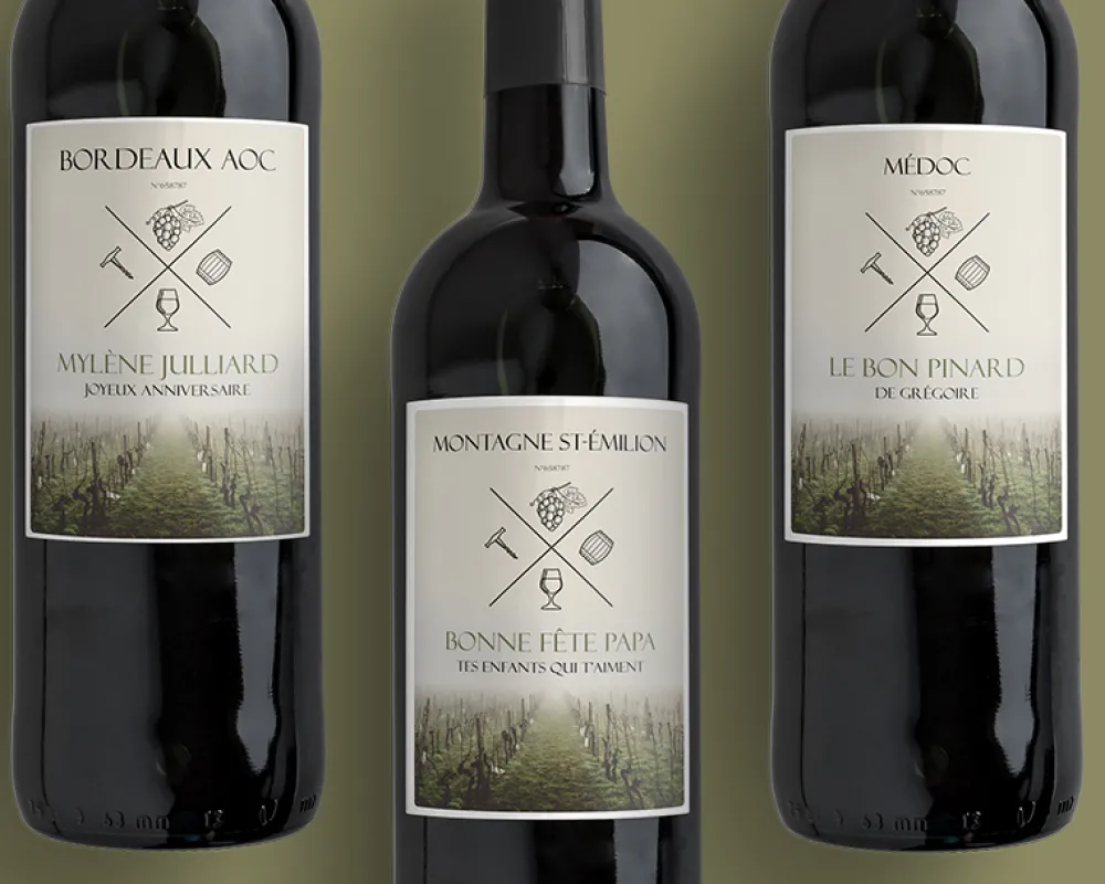 Bouteille de vin de Bordeaux personnalisée message - Vignes|Cadeaux.com Best