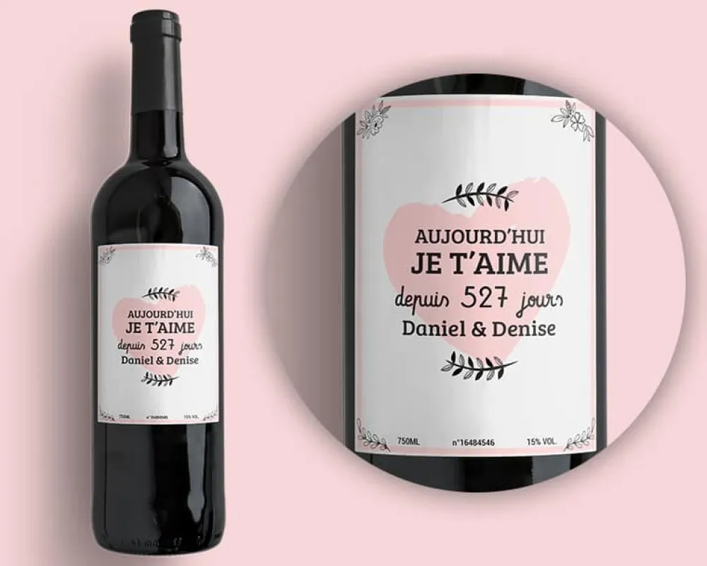 Bouteille de vin de Bordeaux personnalisée couple - Aujourd'hui je t'aime depuis|Cadeaux.com