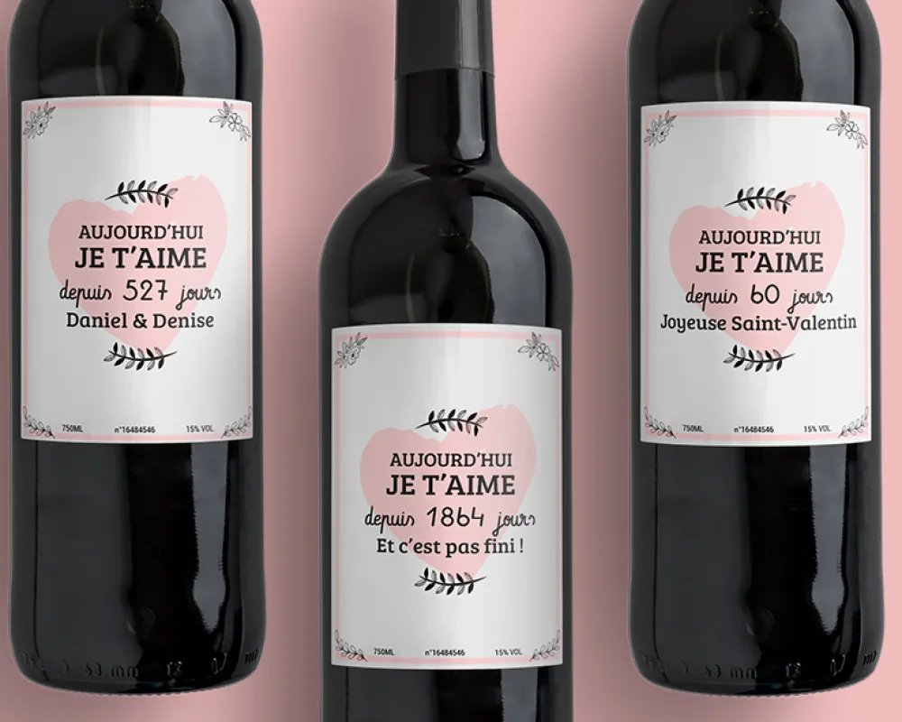 Bouteille de vin de Bordeaux personnalisée couple - Aujourd'hui je t'aime depuis|Cadeaux.com