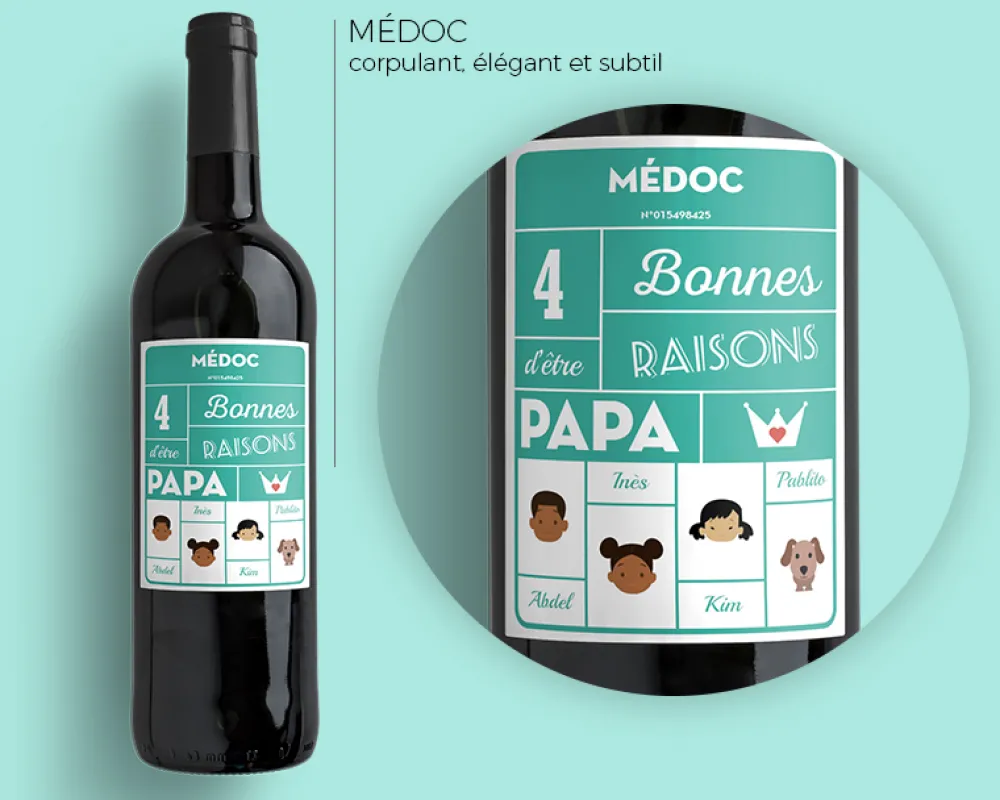 Bouteille de vin de Bordeaux personnalisée papa - Family Circus|Cadeaux.com Hot
