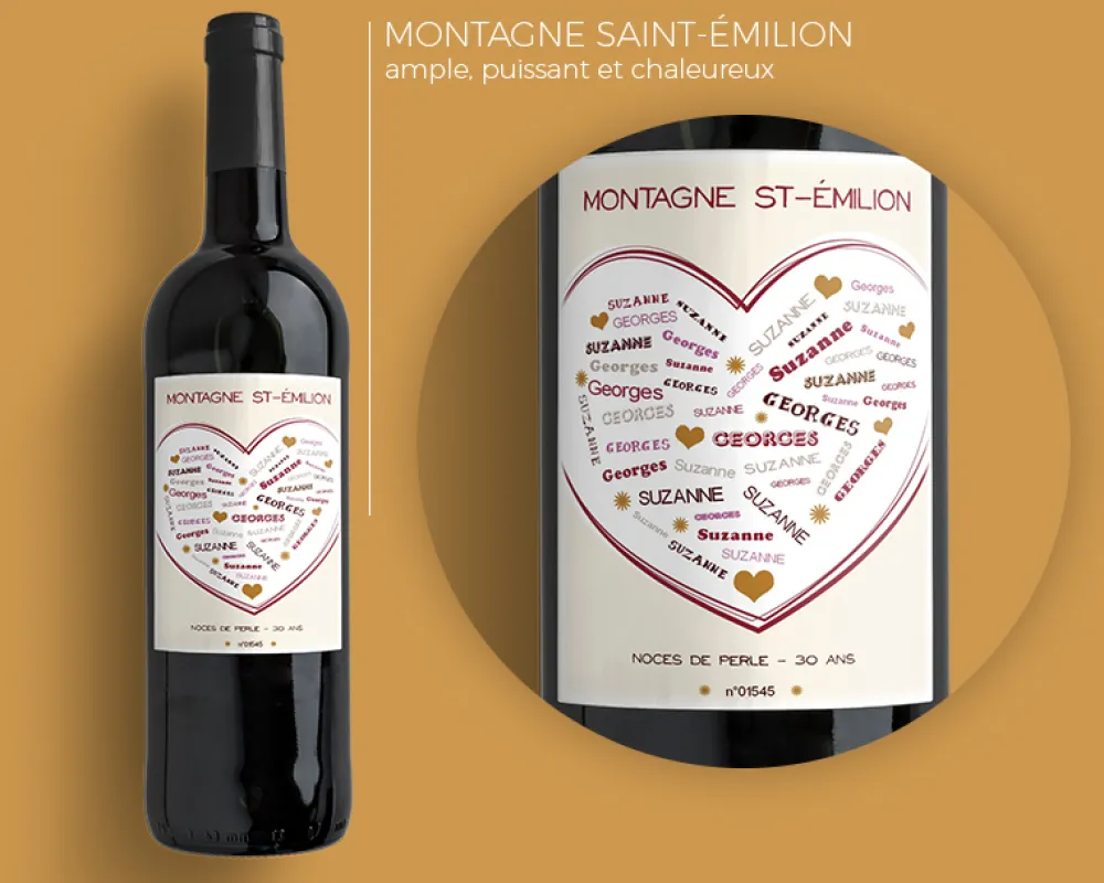 Bouteille de vin de Bordeaux personnalisée prénoms - Coeur Famille|Cadeaux.com