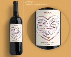 Bouteille de vin de Bordeaux personnalisée prénoms - Coeur Famille|Cadeaux.com