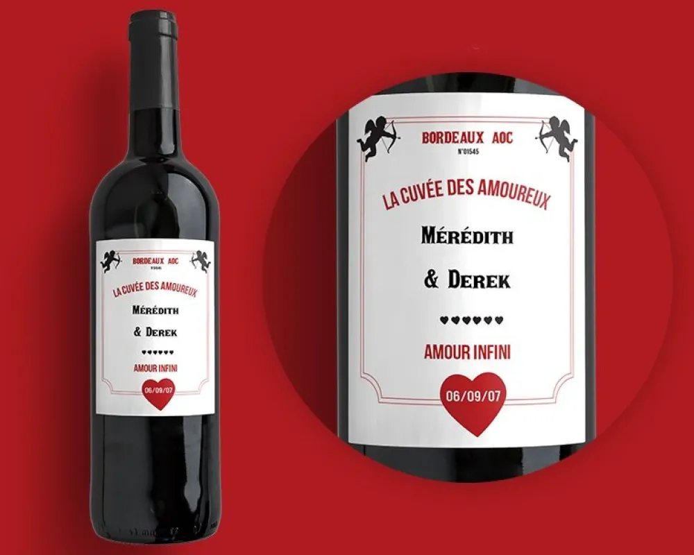 Bouteille de vin de Bordeaux personnalisée couple - Cupidon|Cadeaux.com Outlet