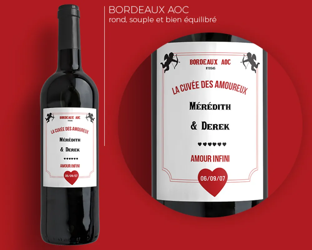 Bouteille de vin de Bordeaux personnalisée couple - Cupidon|Cadeaux.com Outlet