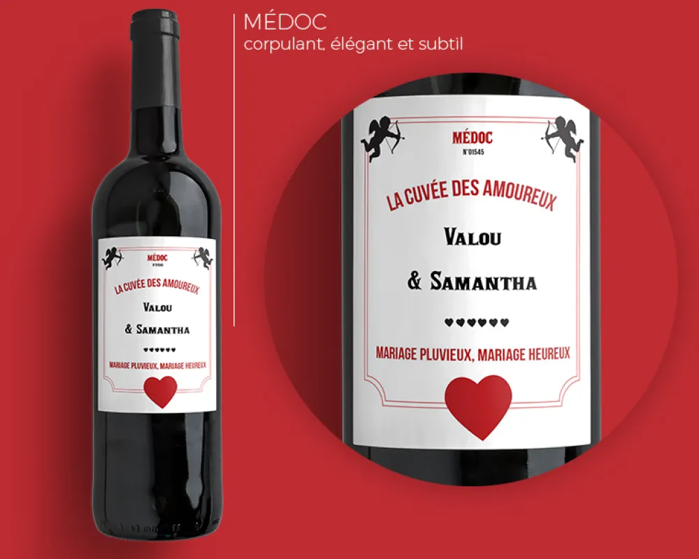 Bouteille de vin de Bordeaux personnalisée couple - Cupidon|Cadeaux.com Outlet