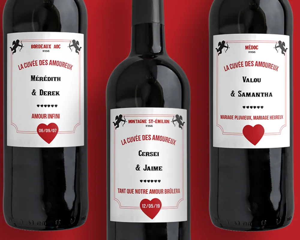Bouteille de vin de Bordeaux personnalisée couple - Cupidon|Cadeaux.com Outlet
