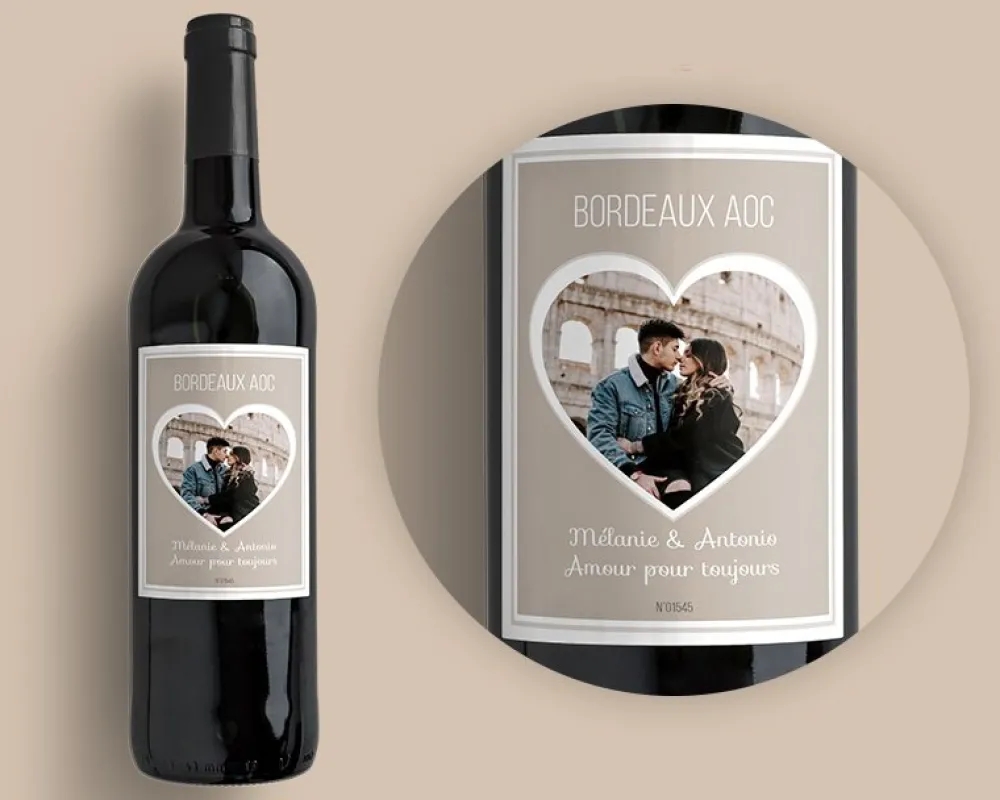 Bouteille de vin de Bordeaux personnalisée photo et message - Coeur Photo|Cadeaux.com Best