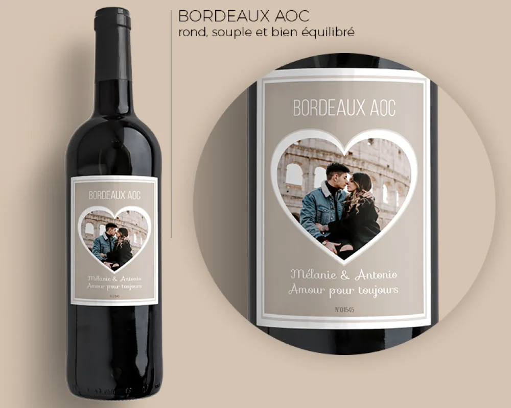 Bouteille de vin de Bordeaux personnalisée photo et message - Coeur Photo|Cadeaux.com Best