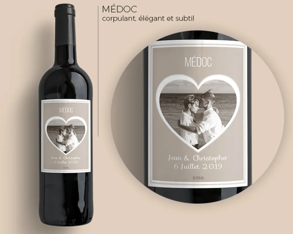 Bouteille de vin de Bordeaux personnalisée photo et message - Coeur Photo|Cadeaux.com Best