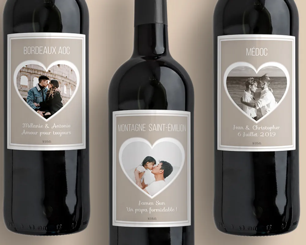 Bouteille de vin de Bordeaux personnalisée photo et message - Coeur Photo|Cadeaux.com Best