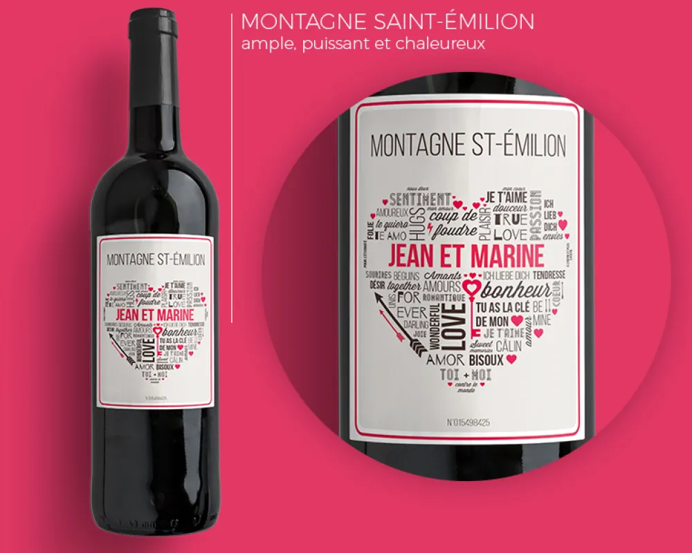 Bouteille de vin de Bordeaux personnalisée couple - Mots d'Amour|Cadeaux.com Outlet