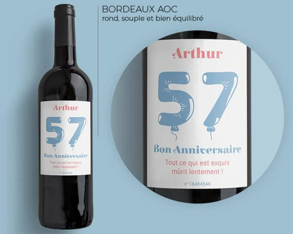 Bouteille de vin de Bordeaux personnalisée anniversaire - Ballons Bleu|Cadeaux.com Discount