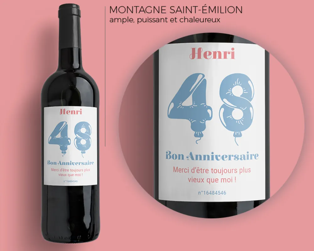 Bouteille de vin de Bordeaux personnalisée anniversaire - Ballons Bleu|Cadeaux.com Discount