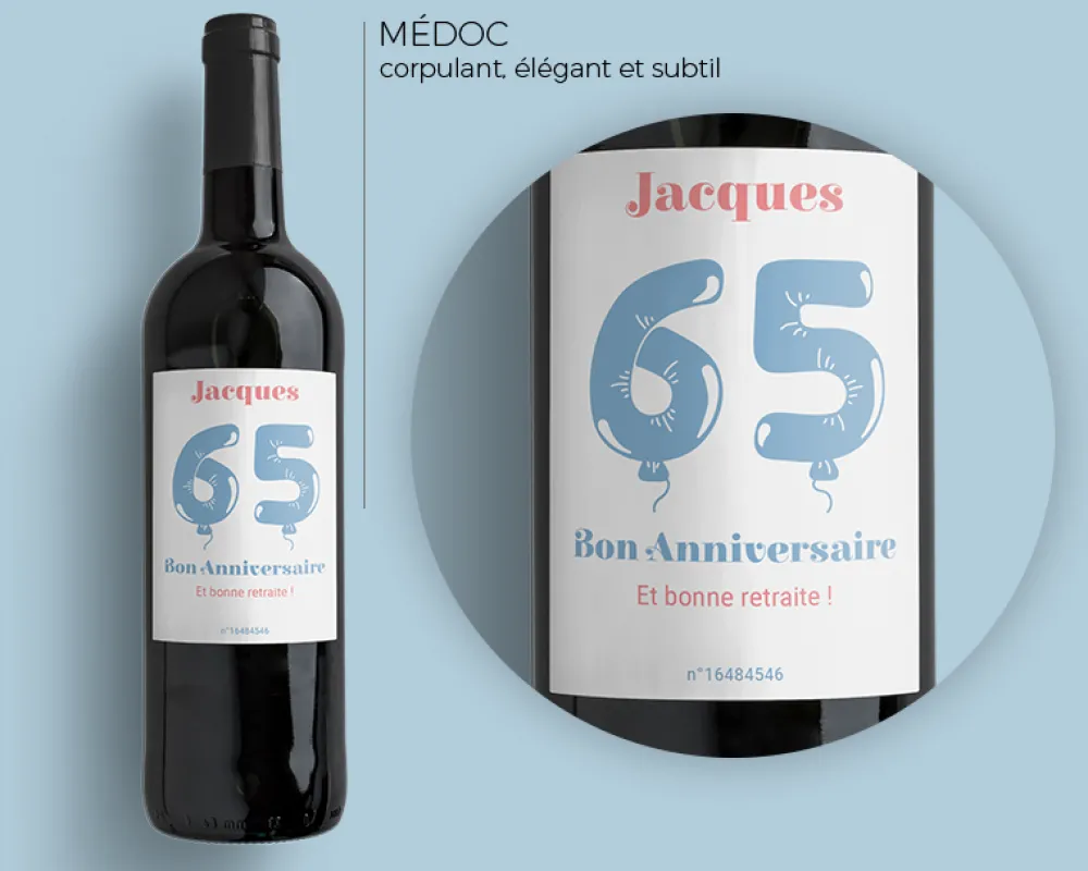Bouteille de vin de Bordeaux personnalisée anniversaire - Ballons Bleu|Cadeaux.com Discount