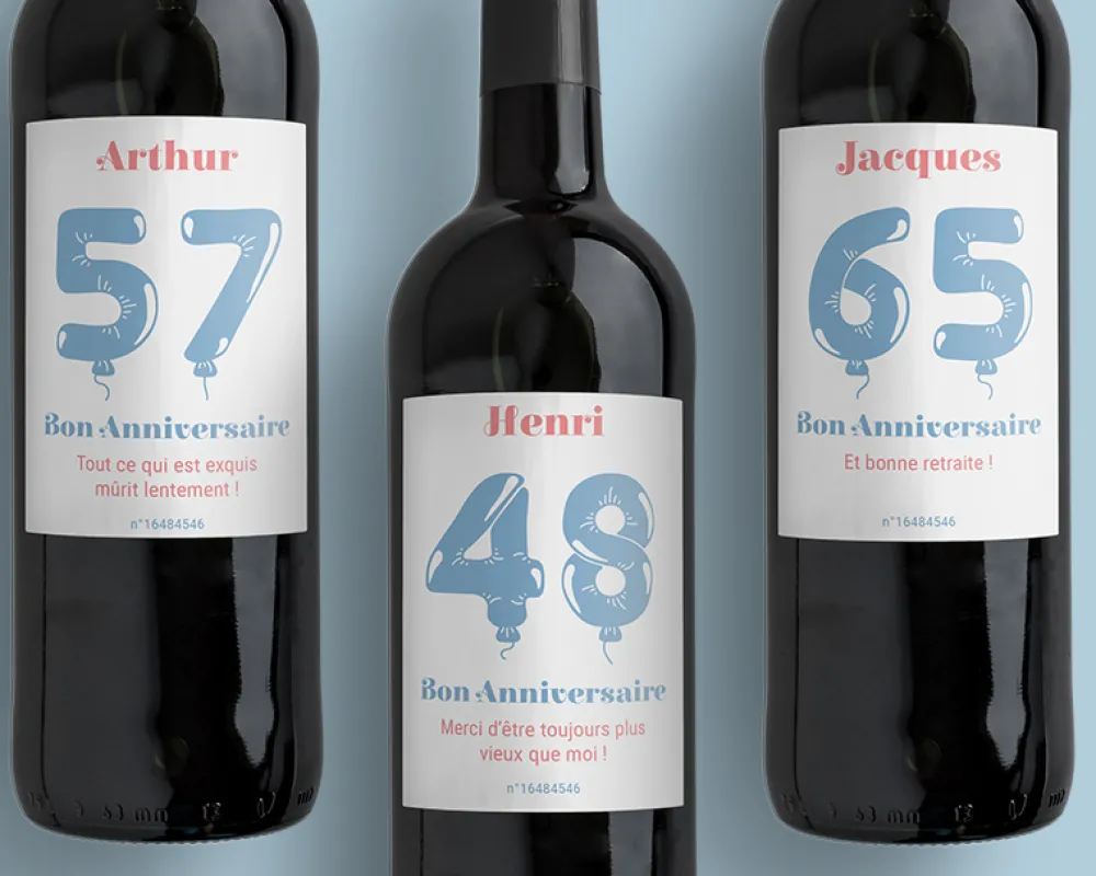 Bouteille de vin de Bordeaux personnalisée anniversaire - Ballons Bleu|Cadeaux.com Discount