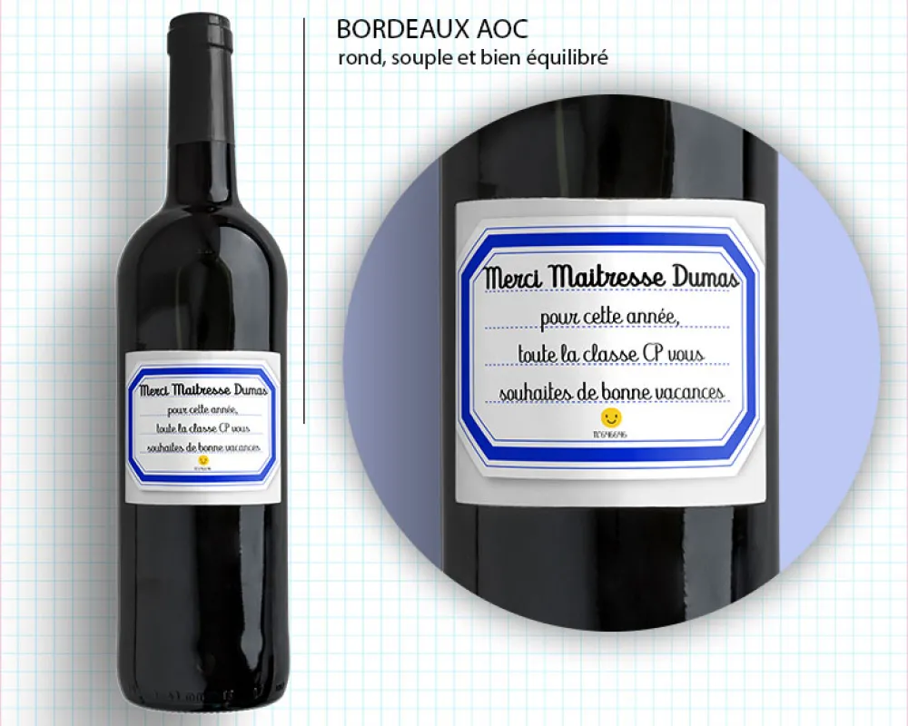 Bouteille de vin de Bordeaux personnalisée remerciements - Maîtresse, Maître et ATSEM|Cadeaux.com Discount