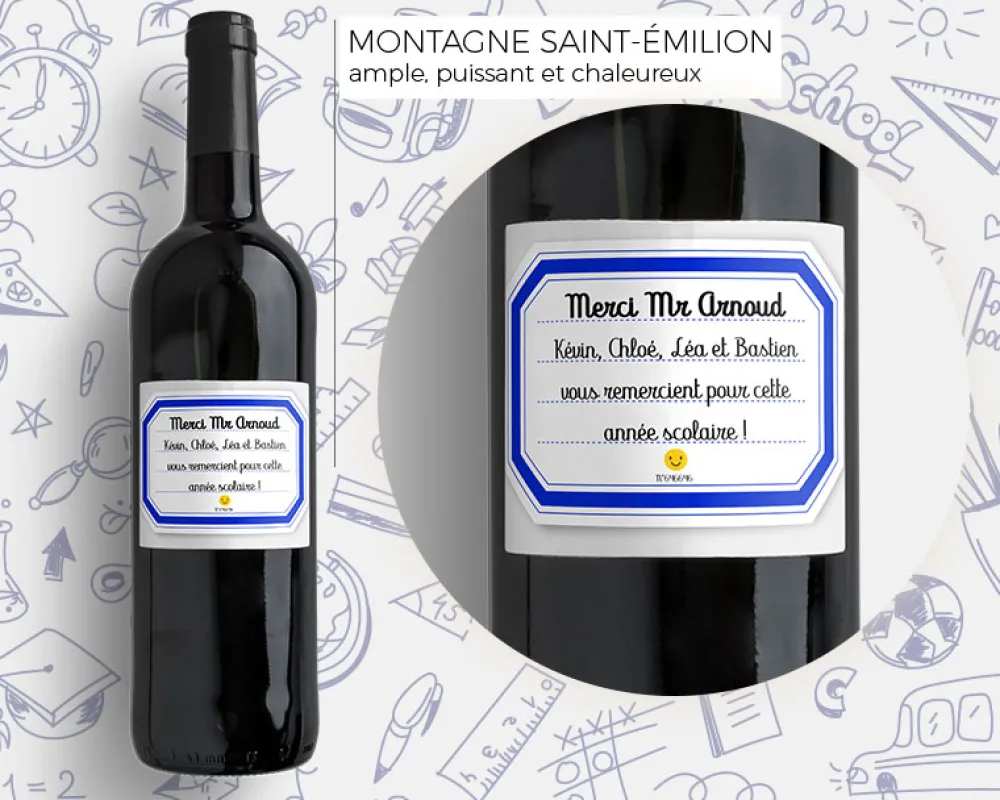 Bouteille de vin de Bordeaux personnalisée remerciements - Maîtresse, Maître et ATSEM|Cadeaux.com Discount
