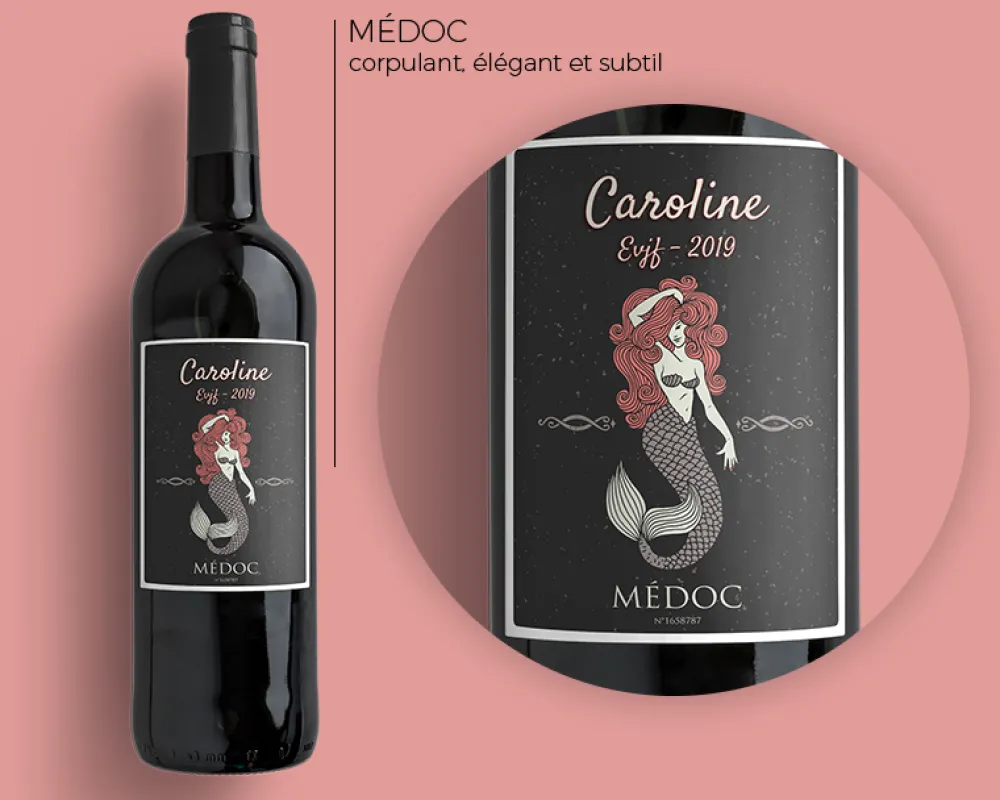 Bouteille de vin de Bordeaux personnalisée message - Sirène|Cadeaux.com Outlet