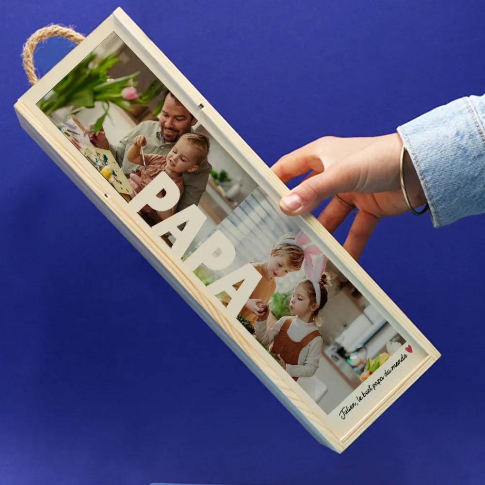Bouteille et caisse à vin personnalisée - Multi-photos|Cadeaux.com Best